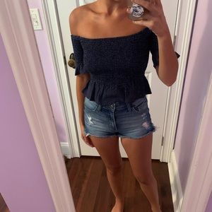 Blue off the shoulder crop top